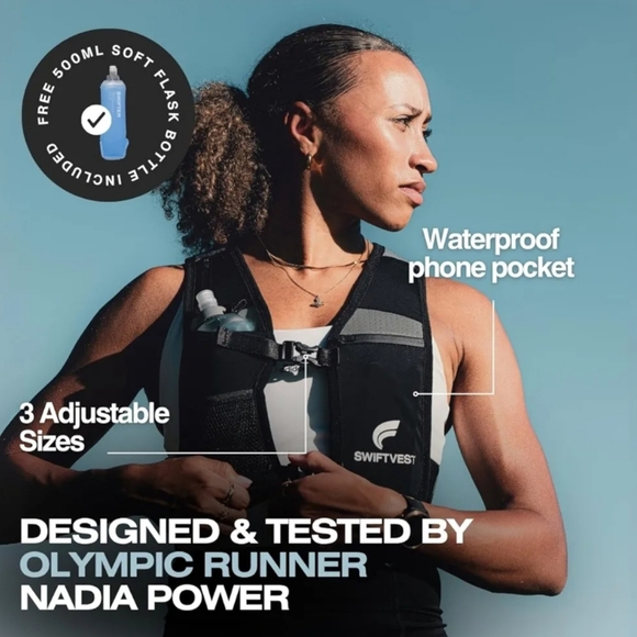 NWOT Unisex M/L Black Running Hydration Vest with Bottle - Picture 4 of 8